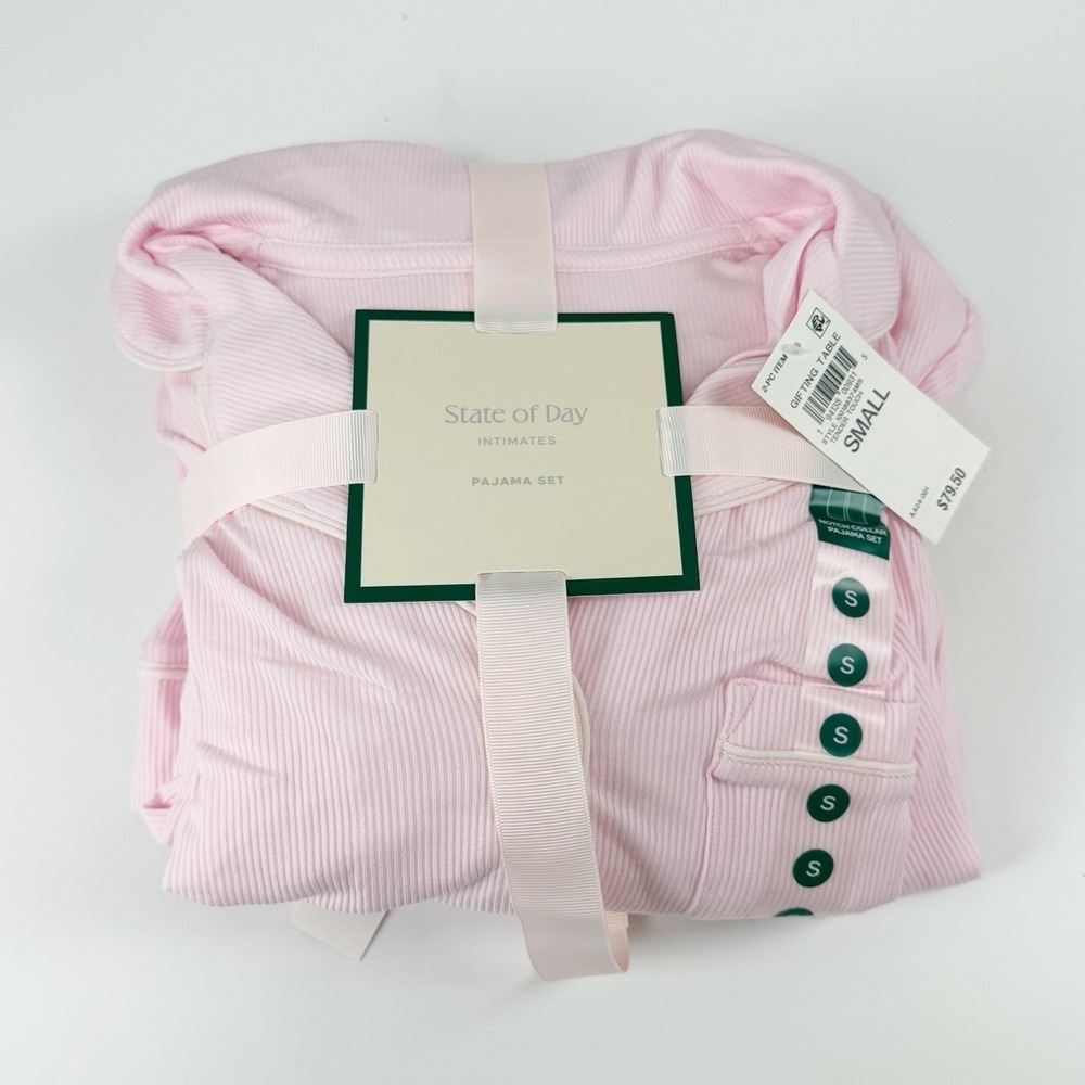 State of Day Pajama Set Womens Small Pink Ribbed Notch Collar Modal 2 Piece NWT